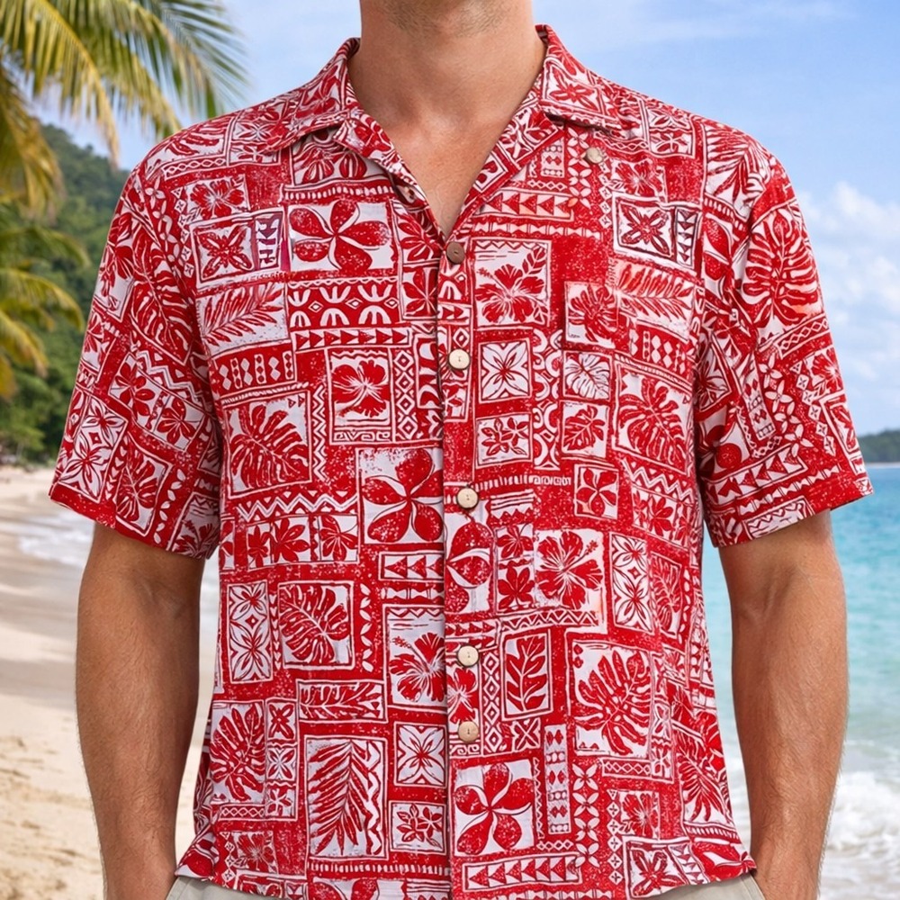 Royal Creations Hawaiian Aloha Shirt 3XL Tribal Floral Collage Reverse Print